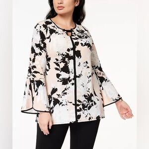 JM Collection Printed Lantern-Sleeve Top, Size L